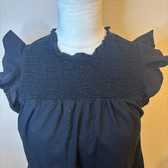 Old Navy Smocked Black Ruffle Tank Size Small Boho Breathable Whimsy - Picture 3 of 8